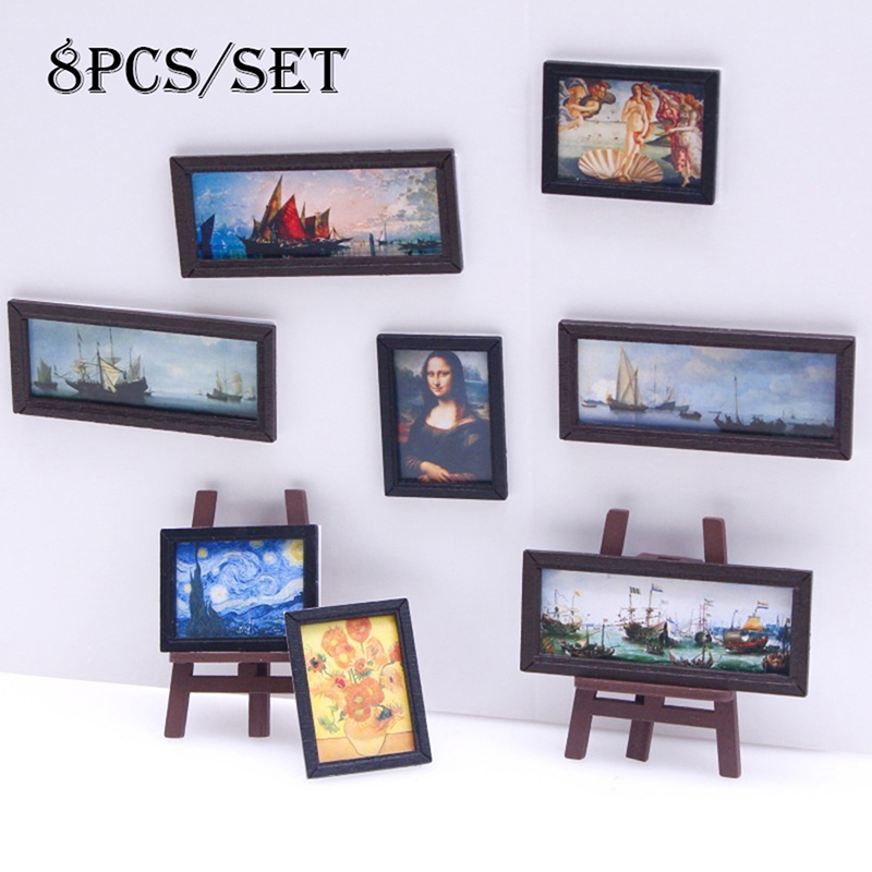 Miniature Painting Set - 8 buah/set 1:12 rumah boneka miniatur